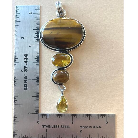 925 Sterling Large Tiger Eye Citrine Pendant - Picture 4 of 5